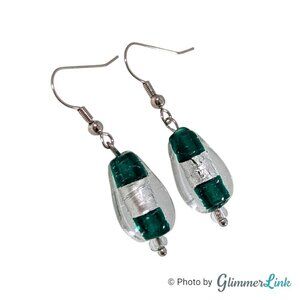 Glass Lampwork Buoy Nautical Silver Tone Dangle Pierced Earrings